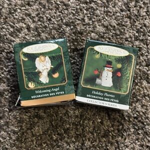 Hallmark Holiday Ornaments - Angel and Snowman - Green and White
